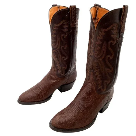 Vintage Lucchese Cowboy Boots Brown Exotic Leather Mens 8.5 D Custom Western Vintage Lucchese Broken-in and Distressed Whiskey Tobacco  main image 4